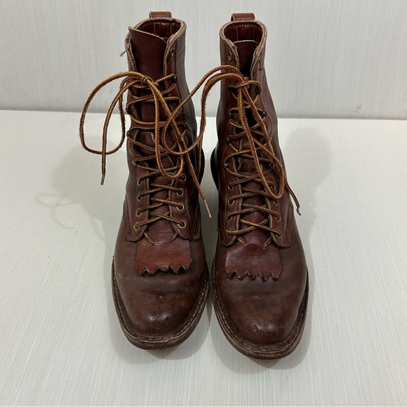 Whites Boots vintage brown distressed leather boots lace up western logger - Picture 15 of 16